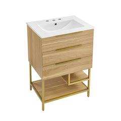 Swiss Madison Carre 24 in. White Oak Bathroom Vanity With White, 3-Hole Ceramic Sink Top - SM-BV380-3 - The Home Selection