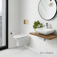 Swiss Madison Carre Wall-Hung Toilet Bundle 0.8/1.6 GPF Dual Flush in Glossy White - The Home Selection