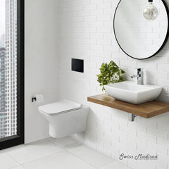 Swiss Madison Carre Wall-Hung Toilet Bundle 0.8/1.6 GPF Dual Flush in Glossy White - The Home Selection