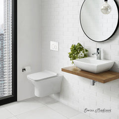 Swiss Madison Carre Wall-Hung Toilet Bundle 0.8/1.6 GPF Dual Flush in Glossy White - The Home Selection