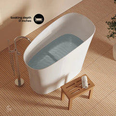 Swiss Madison Cascade II 48" Single Slipper Japanese Soaking Freestanding Bathtub in Matte White, Stool Included - SM-FB5901MW - The Home Selection