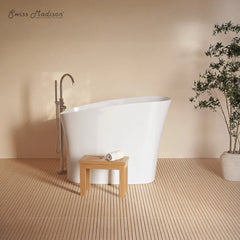 Swiss Madison Cascade II 48" Single Slipper Japanese Soaking Freestanding Bathtub in Matte White, Stool Included - SM-FB5901MW - The Home Selection