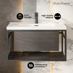 Swiss Madison Claire 30" Wall-Mounted Bathroom Vanity in Black Oak with Sink Top - SM-BV330B - The Home Selection