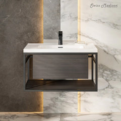 Swiss Madison Claire 30" Wall-Mounted Bathroom Vanity in Black Oak with Sink Top - SM-BV330B - The Home Selection