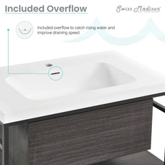 Swiss Madison Claire 30" Wall-Mounted Bathroom Vanity in Black Oak with Sink Top - SM-BV330B - The Home Selection