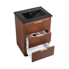 Swiss Madison Daxton 24" Freestanding Bathroom Vanity in Brown Oak with Black Sink Top - SM-BV372WNMB - The Home Selection
