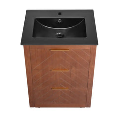 Swiss Madison Daxton 24" Freestanding Bathroom Vanity in Brown Oak with Black Sink Top - SM-BV372WNMB - The Home Selection