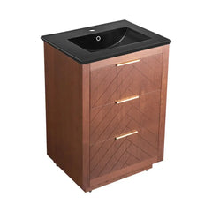Swiss Madison Daxton 24" Freestanding Bathroom Vanity in Brown Oak with Black Sink Top - SM-BV372WNMB - The Home Selection