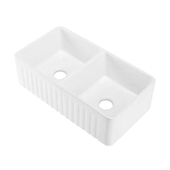 Swiss Madison Delice 33" Double Basin Fireclay Farmhouse Kitchen Sink in Glossy White - SM-FS1205GW - The Home Selection