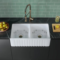 Swiss Madison Delice 33" Double Basin Fireclay Farmhouse Kitchen Sink in Glossy White - SM-FS1205GW - The Home Selection
