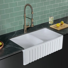 Swiss Madison Delice 33" Double Basin Fireclay Farmhouse Kitchen Sink in Glossy White - SM-FS1205GW - The Home Selection