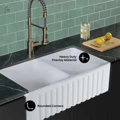 Swiss Madison Delice 33" Double Basin Fireclay Farmhouse Kitchen Sink in Glossy White - SM-FS1205GW - The Home Selection