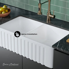 Swiss Madison Delice 33" Double Basin Fireclay Farmhouse Kitchen Sink in Glossy White - SM-FS1205GW - The Home Selection