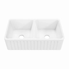 Swiss Madison Delice 33" Double Basin Fireclay Farmhouse Kitchen Sink in Glossy White - SM-FS1205GW - The Home Selection