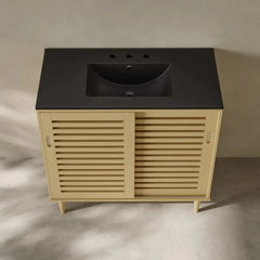 Swiss Madison Delice 36" Freestanding Bathroom Vanity in Natural Oak with Black 3-Hole Widespread Sink Top - SM-BV1201NO-3WMB - The Home Selection
