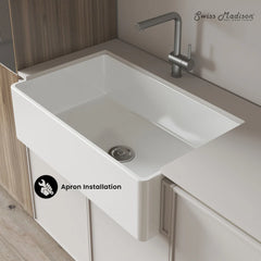 Swiss Madison Elegance 33" Single Basin Fireclay Farmhouse Kitchen Sink in Glossy White - SM-FS3802GW - The Home Selection