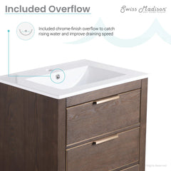 Swiss Madison Hugo 24" Freestanding Bathroom Vanity in Brown Oak with Sink Top - SM-BV390 - The Home Selection