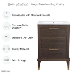 Swiss Madison Hugo 24" Freestanding Bathroom Vanity in Brown Oak with Sink Top - SM-BV390 - The Home Selection