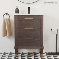 Swiss Madison Hugo 24" Freestanding Bathroom Vanity in Brown Oak with Sink Top - SM-BV390 - The Home Selection