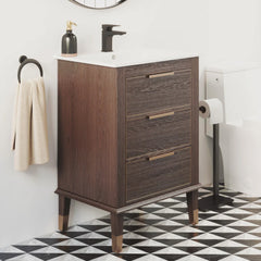 Swiss Madison Hugo 24" Freestanding Bathroom Vanity in Brown Oak with Sink Top - SM-BV390 - The Home Selection