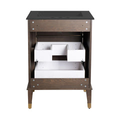 Swiss Madison Hugo 24 in. Brown Oak Bathroom Vanity With Black, 3-Hole Ceramic Sink Top - SM-BV390-3MB - The Home Selection