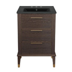 Swiss Madison Hugo 24 in. Brown Oak Bathroom Vanity With Black, 3-Hole Ceramic Sink Top - SM-BV390-3MB - The Home Selection