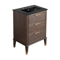 Swiss Madison Hugo 24 in. Brown Oak Bathroom Vanity With Black, 3-Hole Ceramic Sink Top - SM-BV390-3MB - The Home Selection
