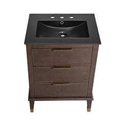 Swiss Madison Hugo 24 in. Brown Oak Bathroom Vanity With Black, 3-Hole Ceramic Sink Top - SM-BV390-3MB - The Home Selection