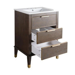 Swiss Madison Hugo 24 in. Brown Oak Bathroom Vanity With White, 3-Hole Ceramic Sink Top - SM-BV390-3 - The Home Selection