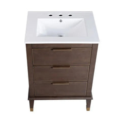 Swiss Madison Hugo 24 in. Brown Oak Bathroom Vanity With White, 3-Hole Ceramic Sink Top - SM-BV390-3 - The Home Selection