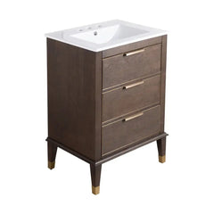Swiss Madison Hugo 24 in. Brown Oak Bathroom Vanity With White, 3-Hole Ceramic Sink Top - SM-BV390-3 - The Home Selection