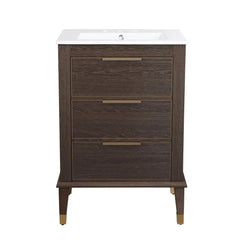 Swiss Madison Hugo 24 in. Brown Oak Bathroom Vanity With White, 3-Hole Ceramic Sink Top - SM-BV390-3 - The Home Selection