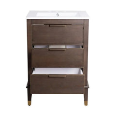 Swiss Madison Hugo 24 in. Brown Oak Bathroom Vanity With White, 3-Hole Ceramic Sink Top - SM-BV390-3 - The Home Selection