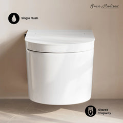 Swiss Madison Hugo H Wall-Hung Toilet in Glossy White with Manual Bidet and Supporting Frame - SM-WT3907GW - The Home Selection