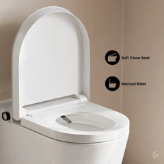 Swiss Madison Hugo H Wall-Hung Toilet in Glossy White with Manual Bidet and Supporting Frame - SM-WT3907GW - The Home Selection
