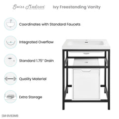 Swiss Madison Ivy 24" Freestanding Bathroom Vanity in Black with Sink Top - SM-BV83MB - The Home Selection