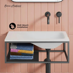 Swiss Madison Lisse 24" Rectangle Concrete Wall-Mount Bathroom Sink in Taupe with Matte Black Frame - The Home Selection