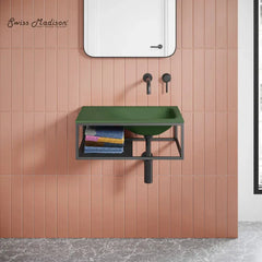 Swiss Madison Lisse 24" Rectangle Concrete Wall-Mount Bathroom Sink in Taupe with Matte Black Frame - The Home Selection