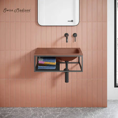 Swiss Madison Lisse 24" Rectangle Concrete Wall-Mount Bathroom Sink in Taupe with Matte Black Frame - The Home Selection