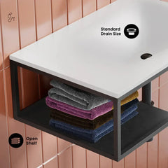 Swiss Madison Lisse 24" Rectangle Concrete Wall-Mount Bathroom Sink in Taupe with Matte Black Frame - The Home Selection