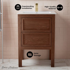 Swiss Madison Nadar 24" Freestanding Bathroom Vanity in Brown Oak with Sink Top - SM-BV371WN - The Home Selection