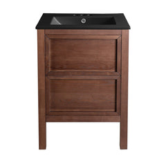 Swiss Madison Nadar 24 in. Brown Walnut Bathroom Vanity With Black, 3-Hole Ceramic Sink Top - SM-BV371WN-3MB - The Home Selection