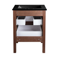 Swiss Madison Nadar 24 in. Brown Walnut Bathroom Vanity With Black, 3-Hole Ceramic Sink Top - SM-BV371WN-3MB - The Home Selection