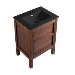 Swiss Madison Nadar 24 in. Brown Walnut Bathroom Vanity With Black, 3-Hole Ceramic Sink Top - SM-BV371WN-3MB - The Home Selection