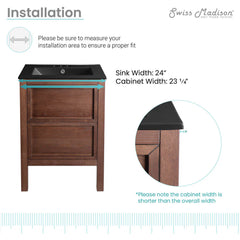 Swiss Madison Nadar 24 in. Brown Walnut Bathroom Vanity With Black, 3-Hole Ceramic Sink Top - SM-BV371WN-3MB - The Home Selection