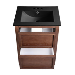 Swiss Madison Nadar 24 in. Brown Walnut Bathroom Vanity With Black, 3-Hole Ceramic Sink Top - SM-BV371WN-3MB - The Home Selection