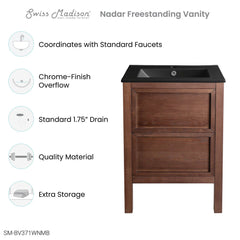 Swiss Madison Nadar 24 in. Brown Walnut Bathroom Vanity With Black Ceramic Sink Top - SM-BV371WNMB - The Home Selection