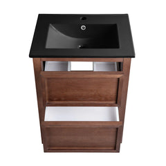Swiss Madison Nadar 24 in. Brown Walnut Bathroom Vanity With Black Ceramic Sink Top - SM-BV371WNMB - The Home Selection
