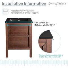 Swiss Madison Nadar 24 in. Brown Walnut Bathroom Vanity With Black Ceramic Sink Top - SM-BV371WNMB - The Home Selection