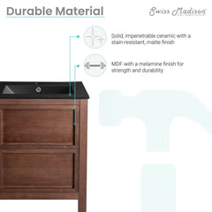 Swiss Madison Nadar 24 in. Brown Walnut Bathroom Vanity With Black Ceramic Sink Top - SM-BV371WNMB - The Home Selection